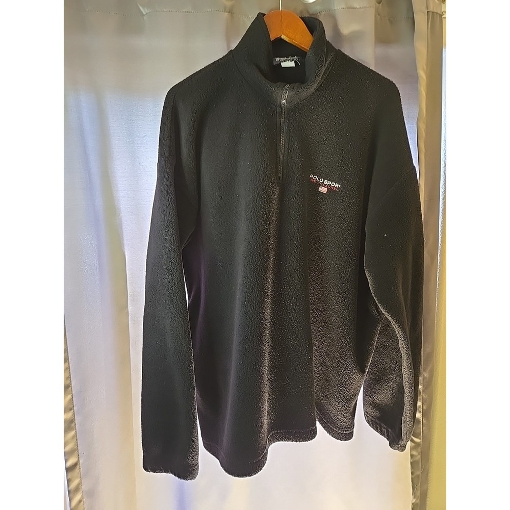 Vtg Polo Sport Ralph Lauren Sweatshirt Men's 2XL Black Fleece 1/4 Zip 90s USA - Picture 15 of 16